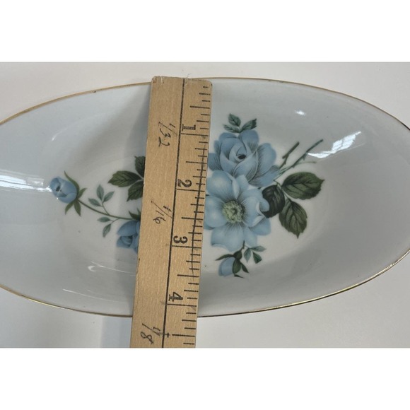 Tilso Japan Vintage Butter Dish Trinket Dish Shades of Blue Roses - Picture 15 of 16